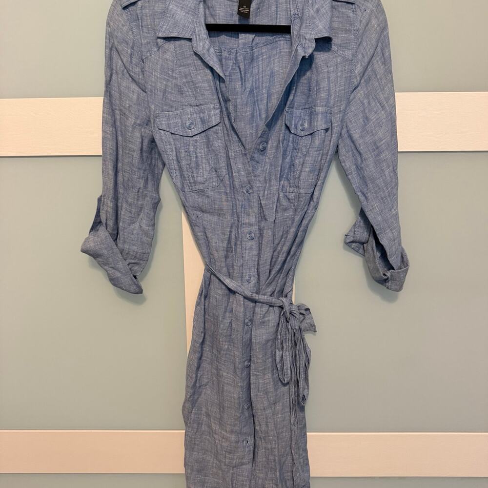 INC International Concepts Chambray Blue Shirt Midi Dress with Tie Waist